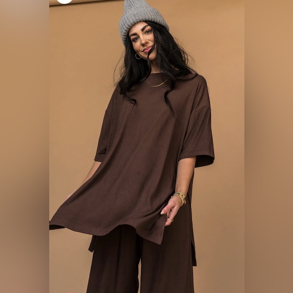 LALA ORIGINAL Dressed in LALA Lex Ribbed Playsuit in Mocha Jumpsuit Set (S) - Picture 7 of 17
